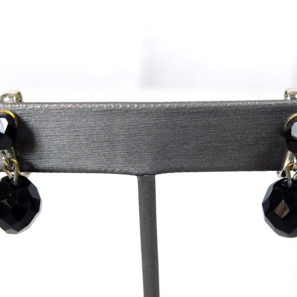 Drop Dangle Black Faceted Beaded Clip on Earrings - Picture 1 of 4